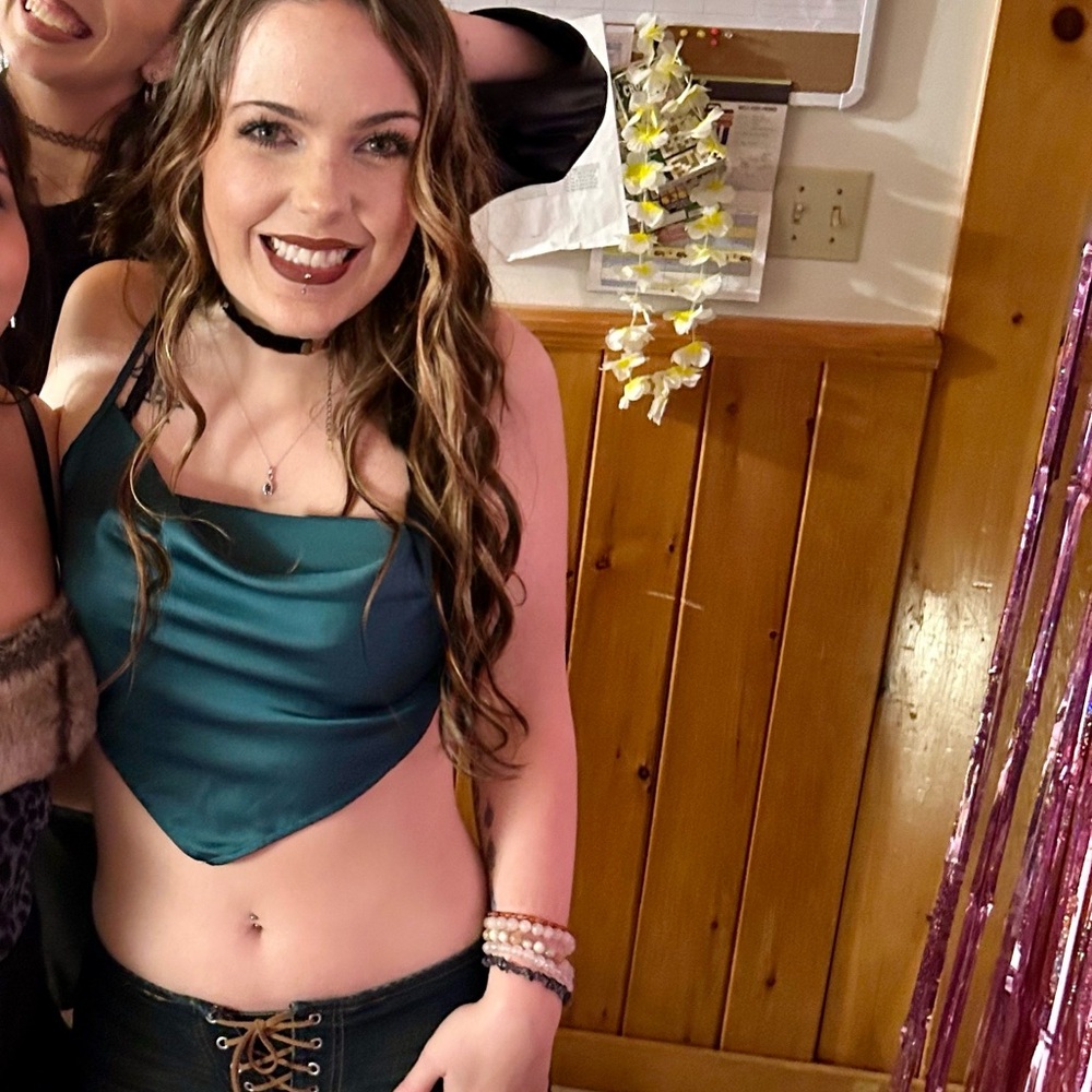 Emerald Green Satin Cowl Neck Crop Top